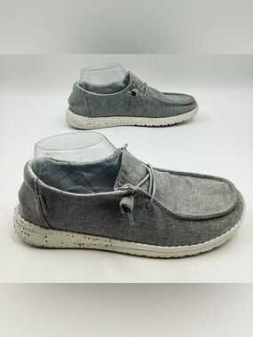Hey Dude Wendy Woven Taupe Linen Iron Gray Slip On Loafers Shoes-Women’s 6
